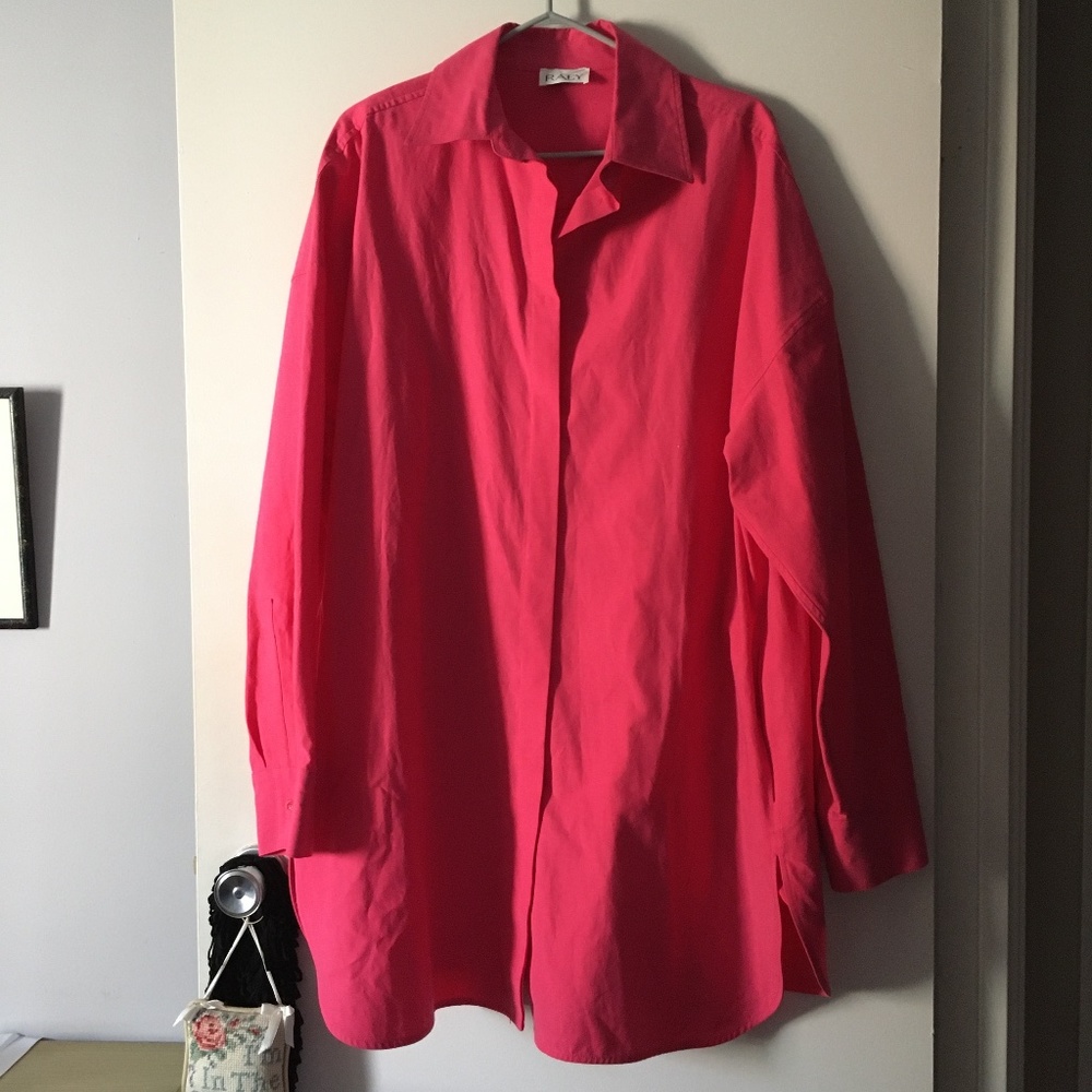 RAEY Bright Pink Oversized Cotton + Lyocell Shirt Dress L XL - Picture 5 of 11